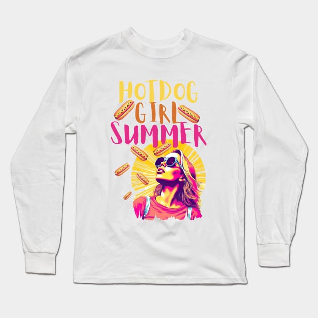 Hotdog Girl Summer Funny Hot Girl Summer Bright Print Long Sleeve T-Shirt by Beth Bryan Designs